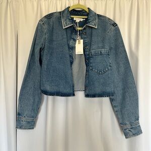 NWT Good American Blue Denim Cropped Shirt Jacket